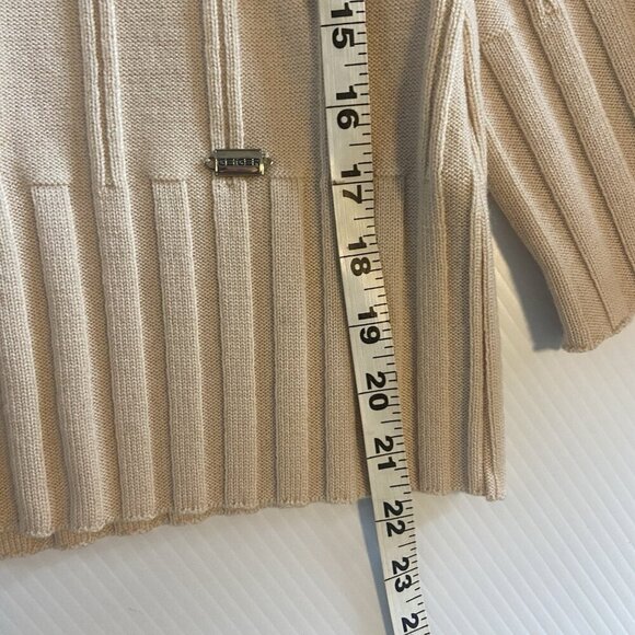 Geiger Collection Pure Wool Ribbed Ivory Cardigan Minimalist Neutral Size 34 Tan - Picture 8 of 11
